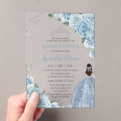 Quinceanera 16 Baby Blue Floral Prinzessin Silver Acryleinladungen (Insitu (Handheld))
