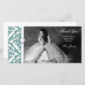 Quinceanera 16 . Geburtstag Glitzer Damask Dankeskarte (Vorne/Hinten)