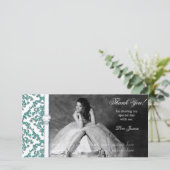 Quinceanera 16 . Geburtstag Glitzer Damask Dankeskarte (Stehend Vorderseite)