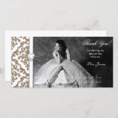 Quinceanera 16 . Geburtstag Glitzer Damask Dankeskarte (Vorne/Hinten)