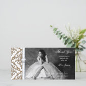 Quinceanera 16 . Geburtstag Glitzer Damask Dankeskarte (Stehend Vorderseite)