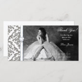 Quinceanera 16 . Geburtstag Glitzer Damask Dankeskarte (Vorne/Hinten)