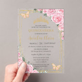 Quinceanera 16 Pink Roses Floral Gold Butterflies Acryleinladungen (Insitu (Handheld))