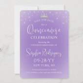 Quinceañera 3 Photo Collage Elegant Lilac Purple Save The Date (Vorderseite)