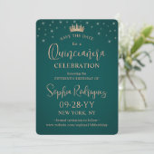 Quinceañera 3 Photo Collage Rose Gold and Green Save The Date (Stehend Vorderseite)