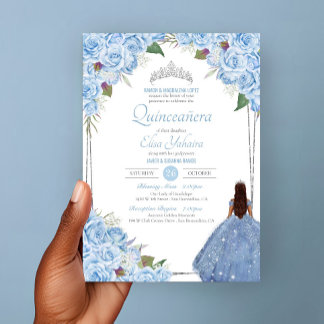 Quinceanera Ainderella Princess Blue Rose Geburtst Einladung