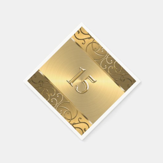 Quinceanera Alle Gold Filigree Swirl Grenze Serviette (Ecke)