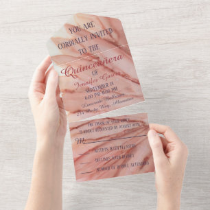 Quinceañera Alles in Einem Einladung Schön in Rosa