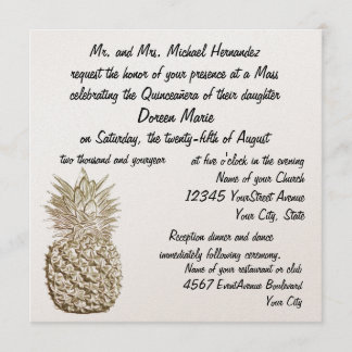 Quinceanera Ananas-Gold metallisch Einladung