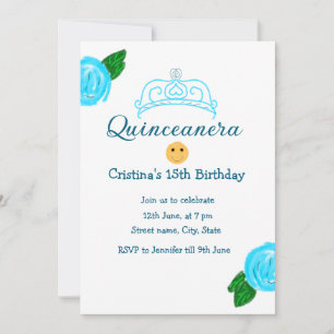 Quinceanera anos 15. Geburtstag blauen Rose Kronku Einladung