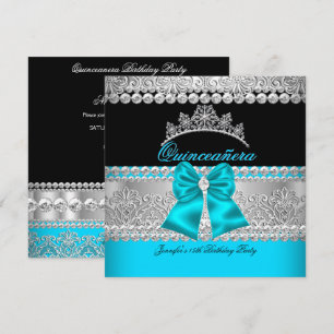 Quinceanera Aqua Blau Diamant-Spitze Geburtstagsfe Einladung