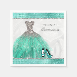 Quinceañera Aqua Diamant Sparkle Glitzer Serviette