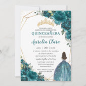 Quinceañera Aquamarin blaugrüne Blütenkrone Einladung (Vorderseite)