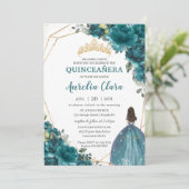 Quinceañera Aquamarin blaugrüne Blütenkrone Einladung (Stehend Vorderseite)