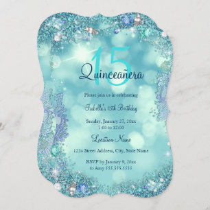 Quinceanera Aquamarin Blue Ocean Sky Geburtstagspa Einladung