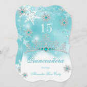 Quinceanera Aquamarin Blue Pearl Snowflake 15 Gebu Einladung (Vorne/Hinten)