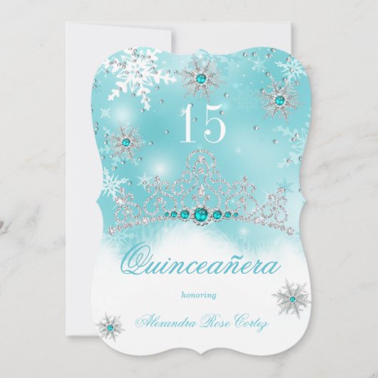 Quinceanera Aquamarin Blue Pearl Snowflake 15 Gebu Einladung (Vorderseite)