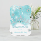 Quinceanera Aquamarin Blue Pearl Snowflake 15 Gebu Einladung (Stehend Vorderseite)