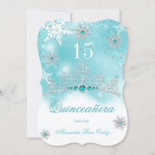 Quinceanera Aquamarin Blue Pearl Snowflake 15 Gebu Einladung