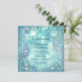 Quinceanera Aquamarin Blue Pearls Ocean Sky Geburt Einladung (Stehend Vorderseite)