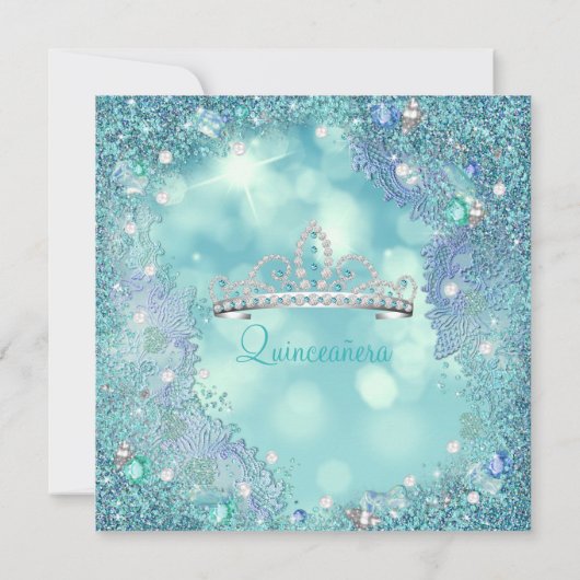 Quinceanera Aquamarin Blue Pearls Ocean Sky Geburt Einladung (Rückseite)