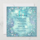 Quinceanera Aquamarin Blue Pearls Ocean Sky Geburt Einladung (Vorderseite)