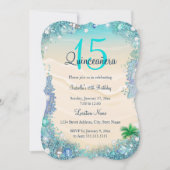 Quinceanera Aquamarin Blue Sand Ocean Beach Geburt Einladung (Vorderseite)
