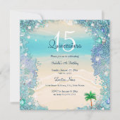 Quinceanera Aquamarin Blue Sand Ocean Beach Geburt Einladung (Vorderseite)