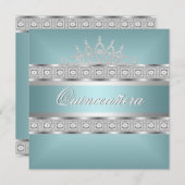 Quinceanera Aquamarin Blue Silver Jewel 15. Geburt Einladung (Vorne/Hinten)