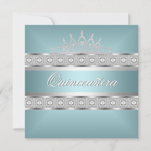 Quinceanera Aquamarin Blue Silver Jewel 15. Geburt Einladung (Vorderseite)