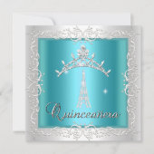 Quinceanera Aquamarin Blue White Tiara Eiffel Towe Einladung (Vorderseite)