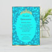 Quinceanera Aquamarin Gold Geburtstagsparty Einlad Einladung (Stehend Vorderseite)