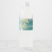 Quinceanera Aquamarin Gold Glitzer Wasserflasche Wasserflaschenetikett (Vorderseite)