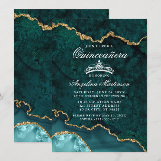 Quinceanera Aquamarin Gold Marble Agate Geode Einladung