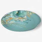 Quinceanera Aquamarin Gold Personalisierte Papierp Pappteller (Schrägansicht)