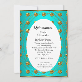Quinceanera Aquamarin Green Gold Balls Geburtstags Einladung