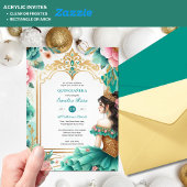 Quinceañera Aquamarin Green Gold Mis Quince Blume Acryleinladungen