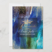 Quinceanera Aquamarin Navy Blue Watercolor Pinsels Einladung (Vorderseite)