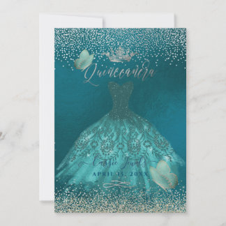 Quinceanera Aquamarin Ombre Butterflies Prinzessin Einladung