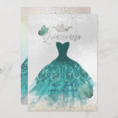 Quinceanera Aquamarin Ombre Butterflies Prinzessin Einladung (Vorne/Hinten)