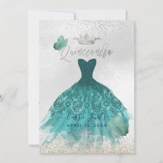 Quinceanera Aquamarin Ombre Butterflies Prinzessin Einladung