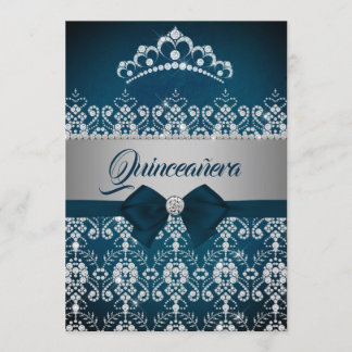 Quinceanera Aquamarin Silver Sparkle Diamond Tiara Einladung