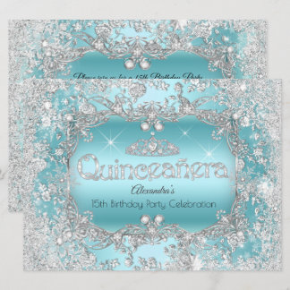 Quinceanera Aquamarin Silver Tiara Winter Wonderla Einladung