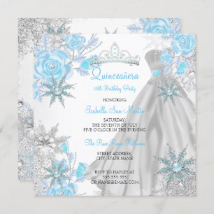Quinceanera Aquamarine Rose Winter Wonderland Schn Einladung