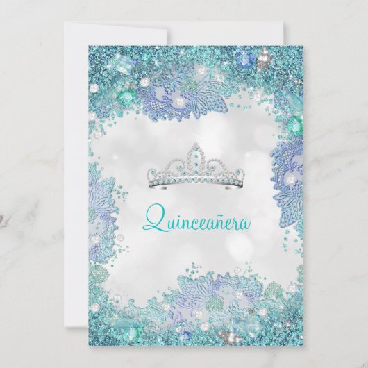 Quinceanera Aquamariner Blauer Ozean Himmel Geburt Einladung (Rückseite)