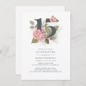 Quinceanera Aquarell Blumenrosa 15. Geburtstag Einladung (Vorne/Hinten)