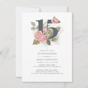 Quinceanera Aquarell Blumenrosa 15. Geburtstag Einladung
