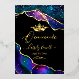 Quinceanera, Aquarellfarben Galaxie Agate 3 Farben Folieneinladung