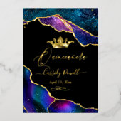 Quinceanera, Aquarellfarben Galaxie Agate 3 Farben Folieneinladung (Vorderseite)