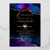 Quinceanera, Aquarellfarben Galaxie Agate 3 Farben Folieneinladung (Rückseite)